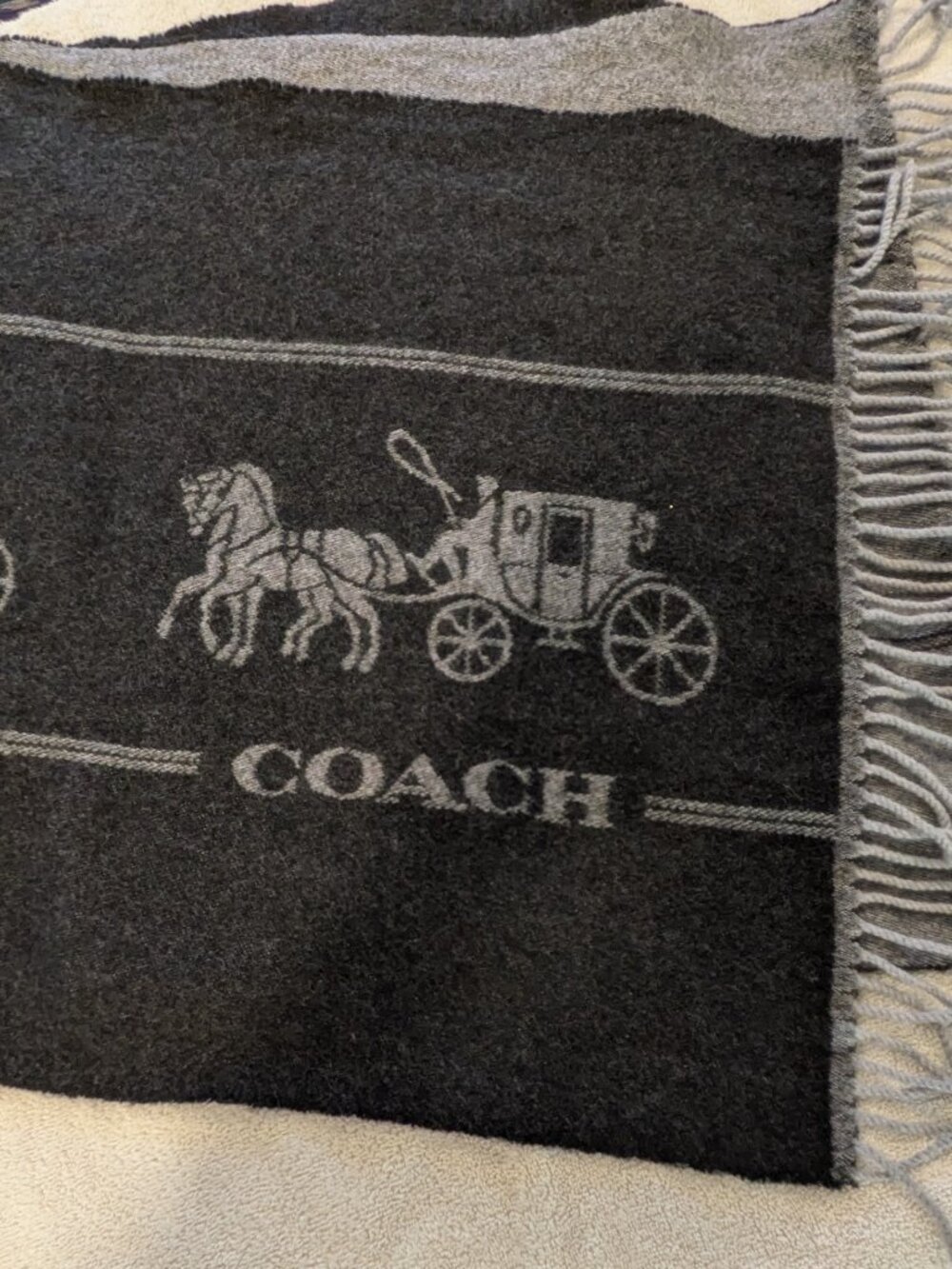 Coach Black/Grey Classic Horse And Carriage Oversized Wool Scarf Neck Wrap